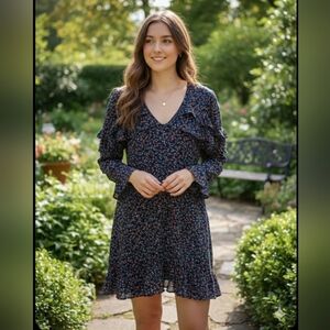 JACK by BB DAKOTA Blue Floral Mini Dress Long sleeves  Size S